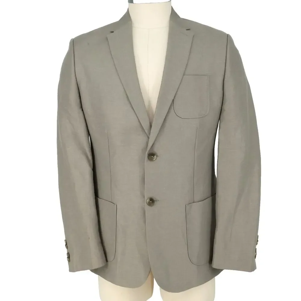 Calvin Klein Sport Coat Mens Large 44R Beige Linen Cotton Lined Blazer Jacket